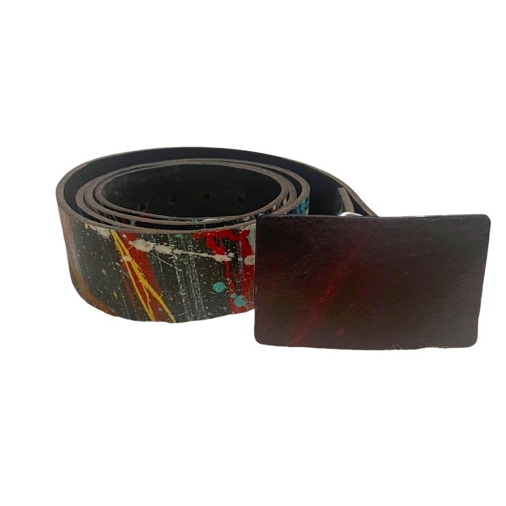 Handmade Color Splash Leather Black Belt Silver Tone‎ Hardware (NWOT)